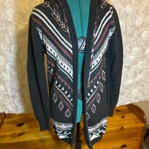 Hippie Rose Black and Cream Geometric Cardigan